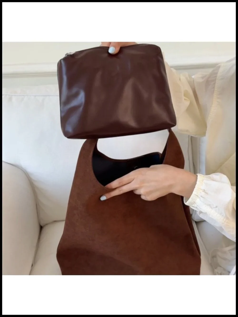 Faux Leather Suede Tote Bag for Women - Large Hobo Shoulder Purse Set